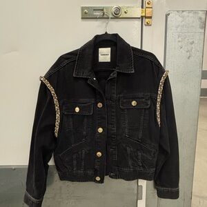Sandro Black Denim Jacket with Crystal Accents